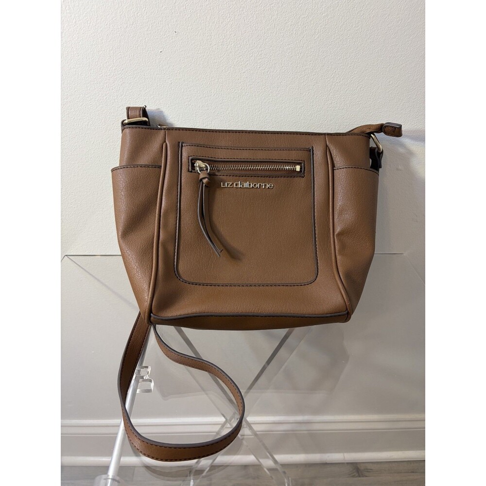 Liz Claiborne Brown Tan Crossbody Purse Adjustable Zippered Inner Pocket Used